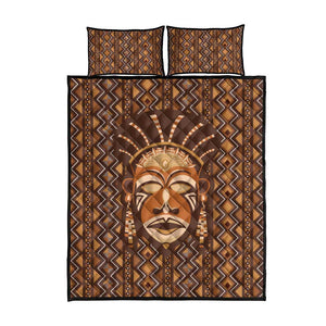 African Mask Printed Mudcloth Quilt Bed Set Afro Bogolan