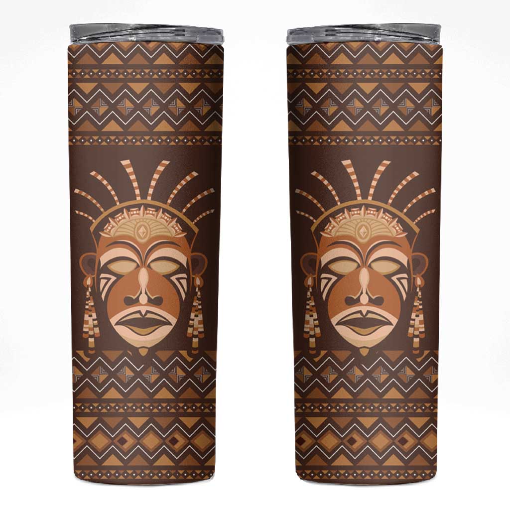 African Mask Printed Mudcloth Skinny Tumbler Afro Bogolan