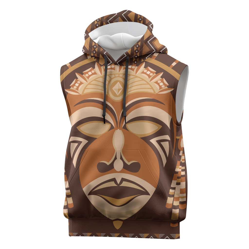 African Mask Printed Mudcloth Sleeveless Hoodie Afro Bogolan - African Pride