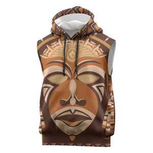 African Mask Printed Mudcloth Sleeveless Hoodie Afro Bogolan - African Pride