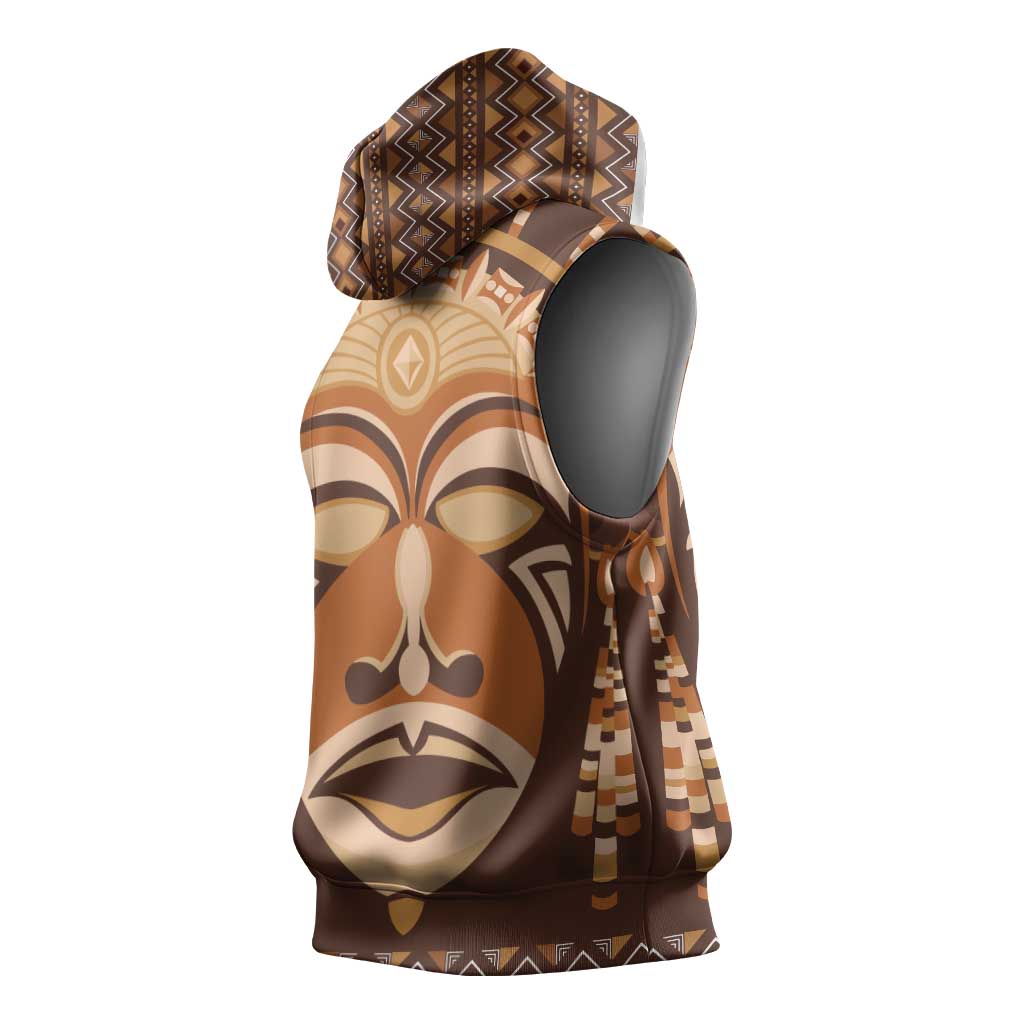 African Mask Printed Mudcloth Sleeveless Hoodie Afro Bogolan - African Pride