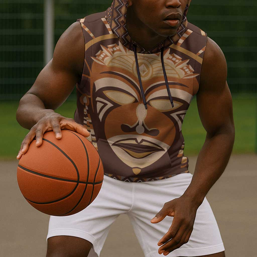 African Mask Printed Mudcloth Sleeveless Hoodie Afro Bogolan - African Pride