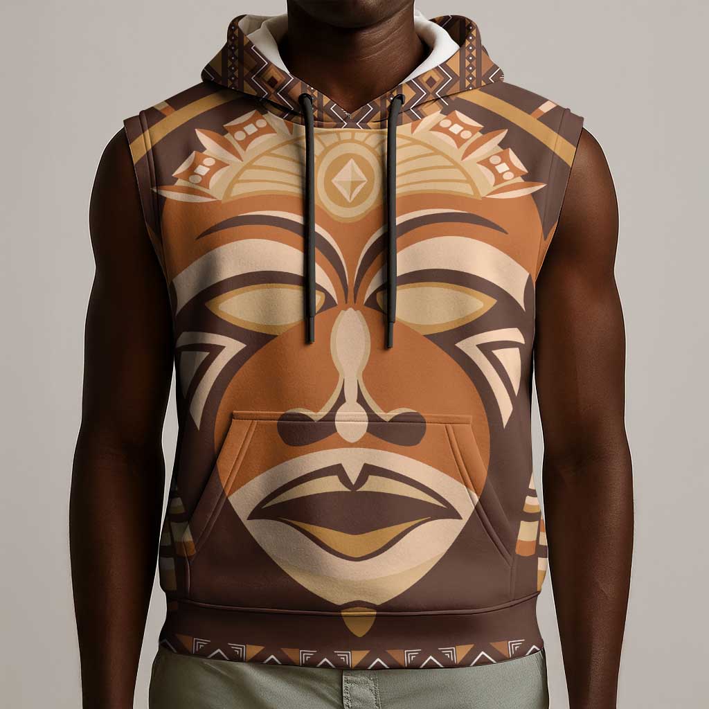 African Mask Printed Mudcloth Sleeveless Hoodie Afro Bogolan - African Pride
