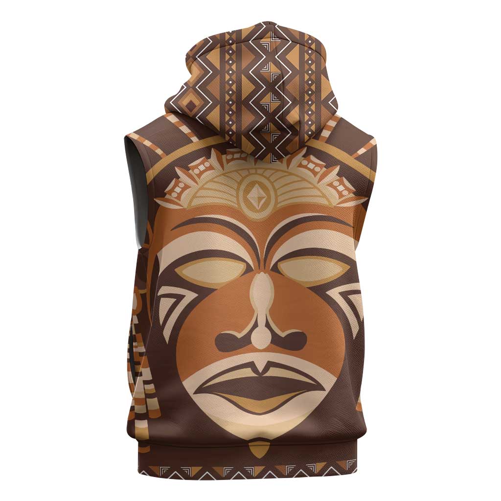 African Mask Printed Mudcloth Sleeveless Zip Hoodie Afro Bogolan - African Pride