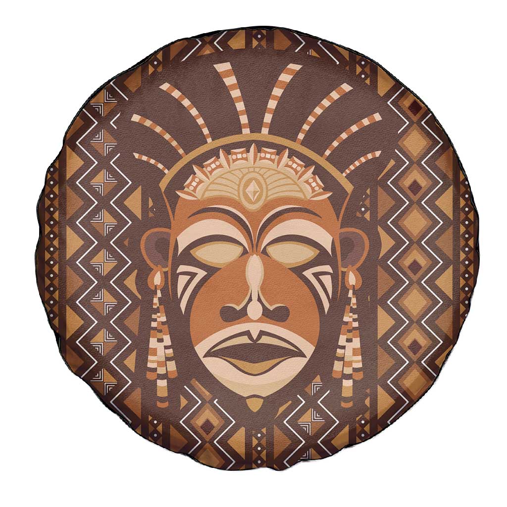 African Mask Printed Mudcloth Spare Tire Cover Afro Bogolan
