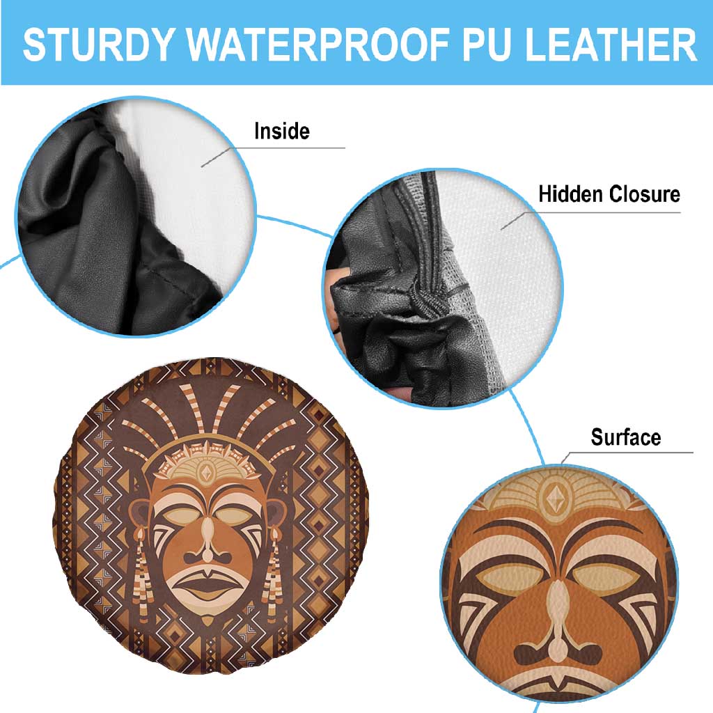African Mask Printed Mudcloth Spare Tire Cover Afro Bogolan