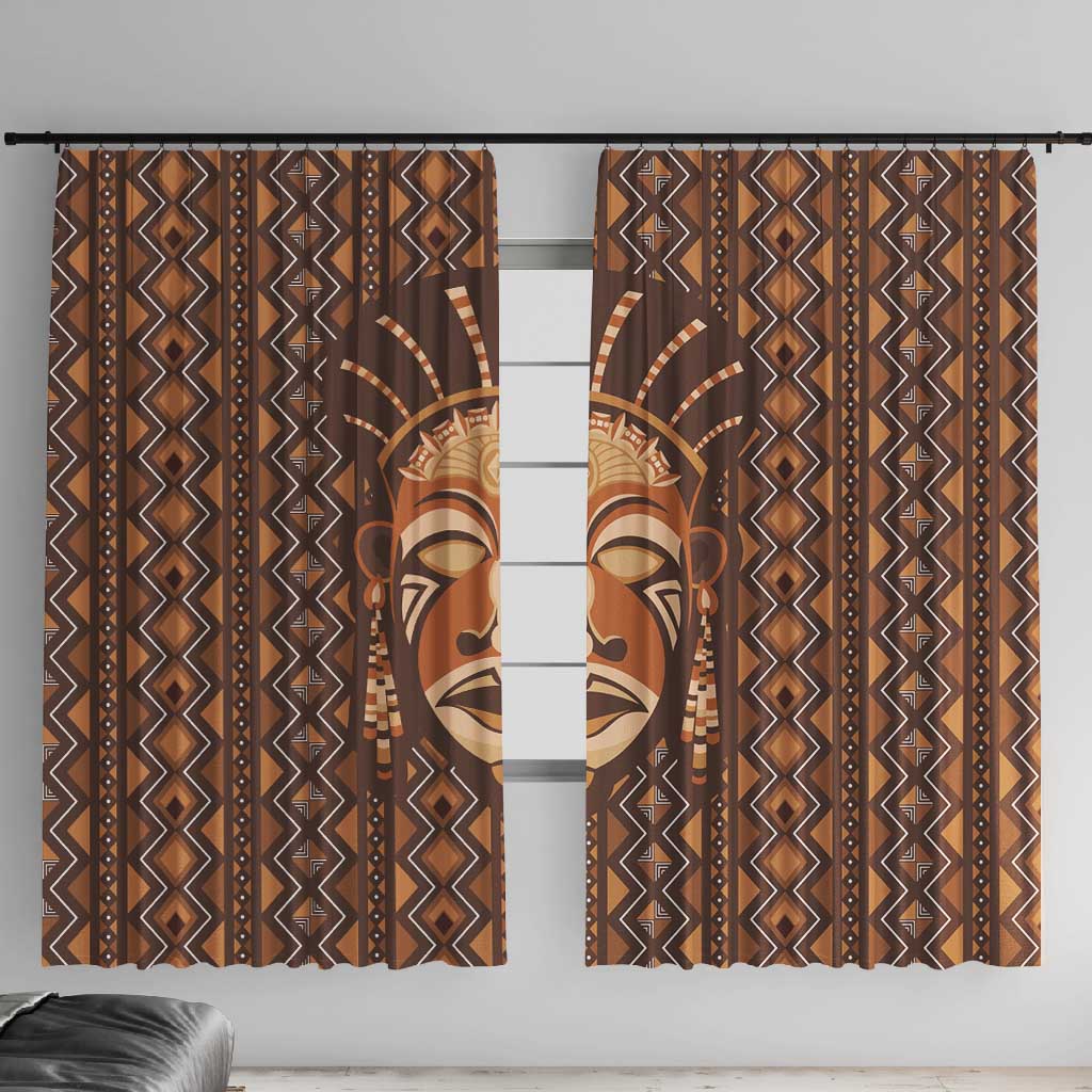 African Mask Printed Mudcloth Window Curtain Afro Bogolan