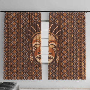 African Mask Printed Mudcloth Window Curtain Afro Bogolan