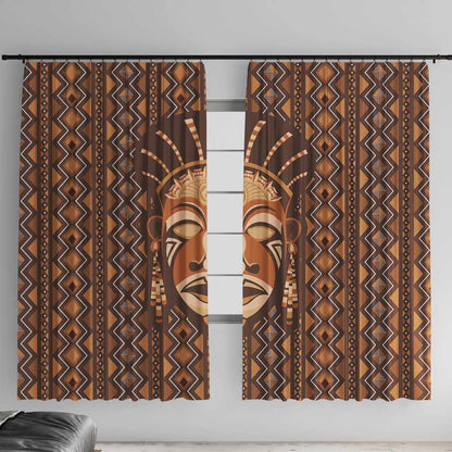 African Mask Printed Mudcloth Window Curtain Afro Bogolan