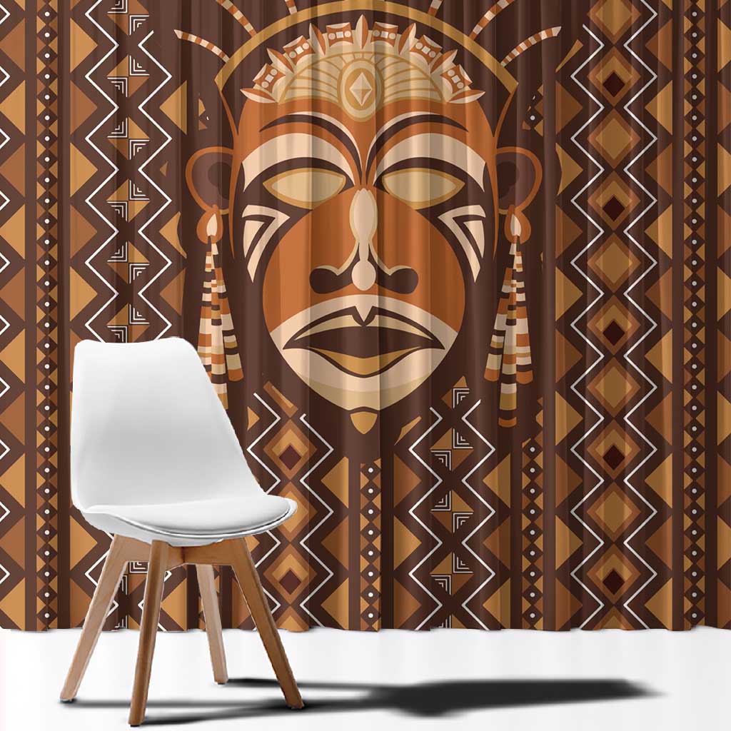 African Mask Printed Mudcloth Window Curtain Afro Bogolan