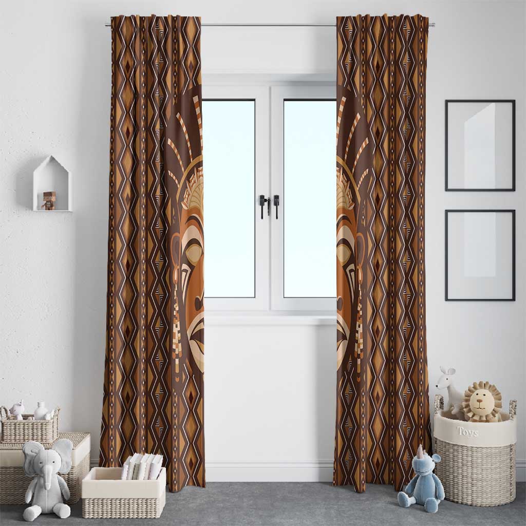African Mask Printed Mudcloth Window Curtain Afro Bogolan
