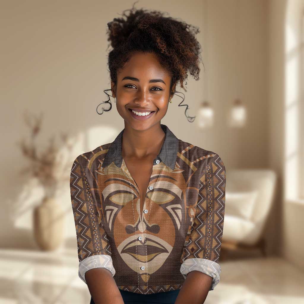 African Mask Printed Mudcloth Women Casual Shirt Afro Bogolan DT03
