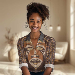 African Mask Printed Mudcloth Women Casual Shirt Afro Bogolan DT03
