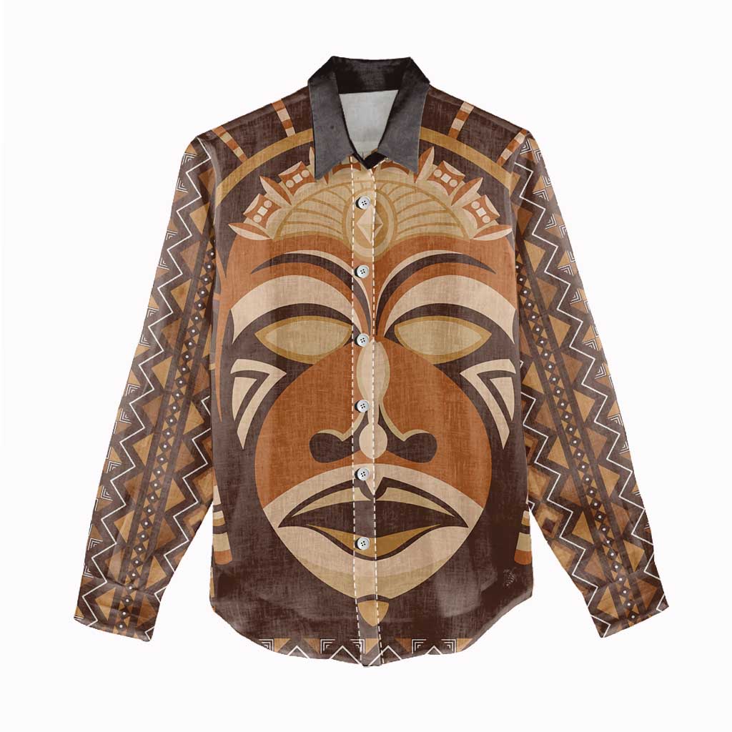 African Mask Printed Mudcloth Women Casual Shirt Afro Bogolan DT03