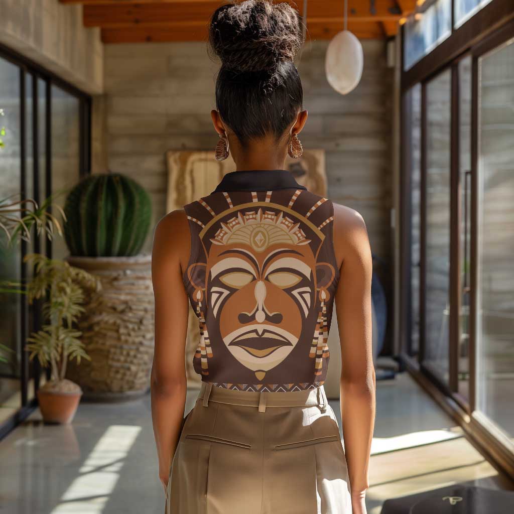 African Mask Printed Mudcloth Women Sleeveless Polo Shirt Afro Bogolan