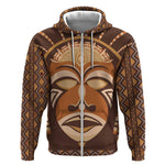 African Mask Printed Mudcloth Zip Hoodie Afro Bogolan