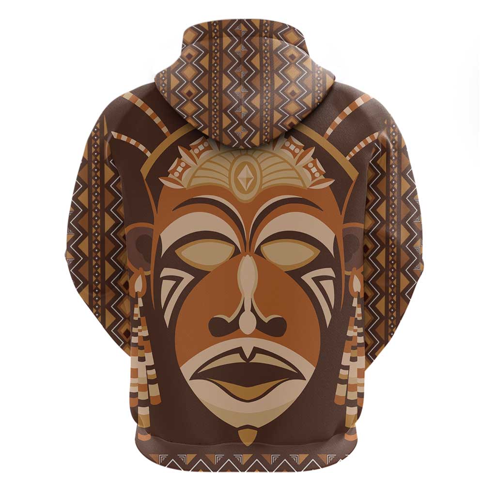 African Mask Printed Mudcloth Zip Hoodie Afro Bogolan