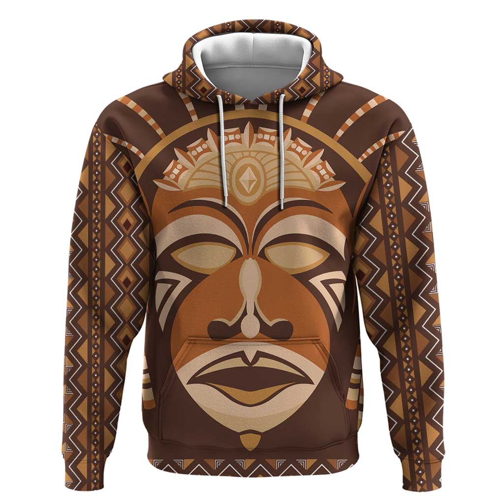 African Mask Printed Mudcloth Zip Hoodie Afro Bogolan