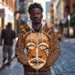 African Mask Printed Mudcloth Zip Hoodie Afro Bogolan