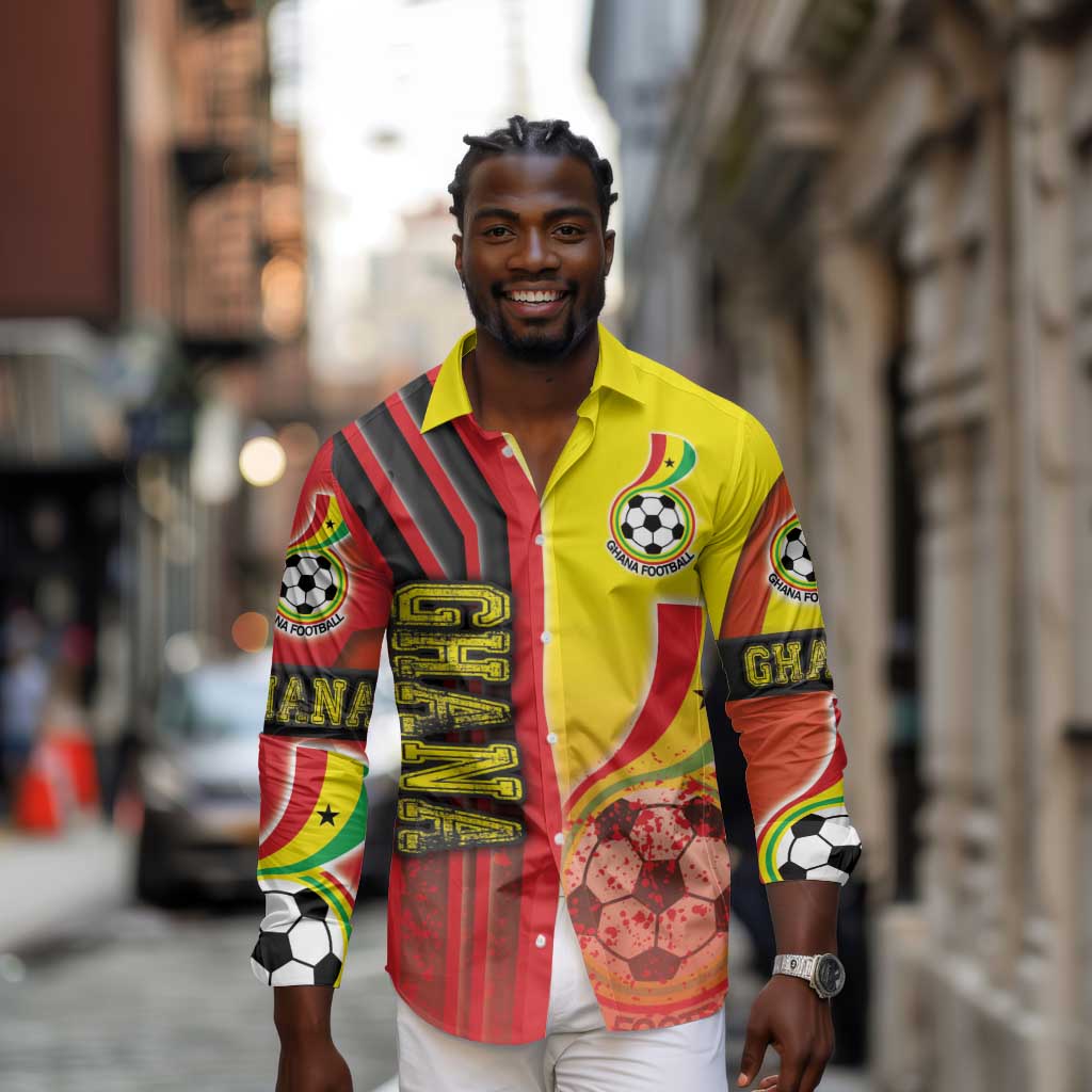 Ghana Soccer Long Sleeve Button Shirt Black Stars Football - Road To Champion