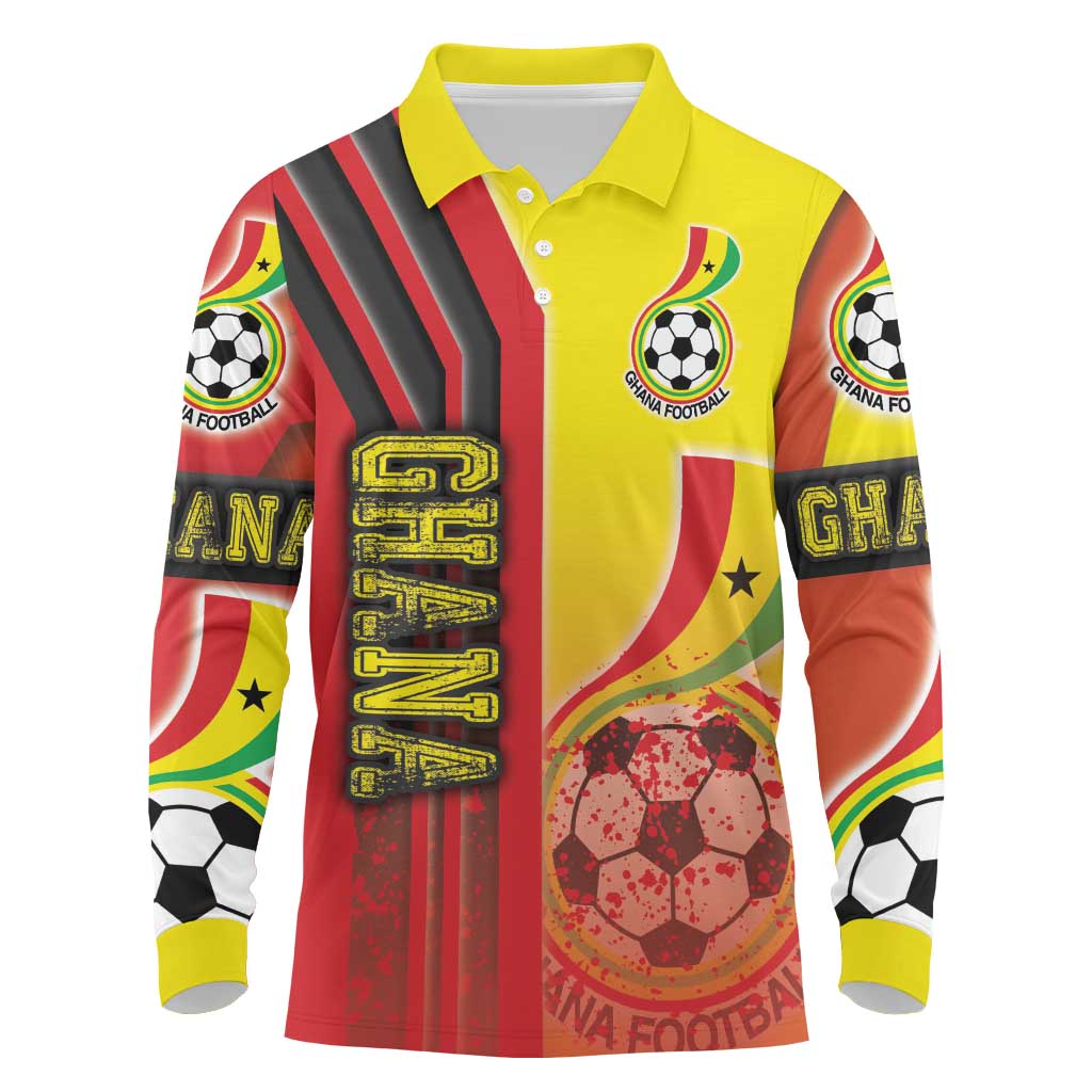 Ghana Soccer Long Sleeve Polo Shirt Black Stars Football - Road To Champion