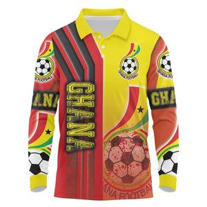 Ghana Soccer Long Sleeve Polo Shirt Black Stars Football - Road To Champion
