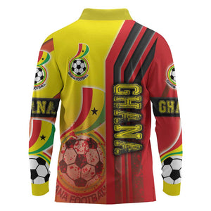 Ghana Soccer Long Sleeve Polo Shirt Black Stars Football - Road To Champion