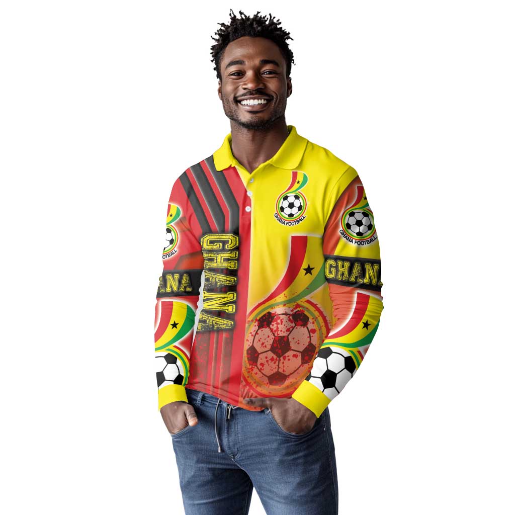 Ghana Soccer Long Sleeve Polo Shirt Black Stars Football - Road To Champion