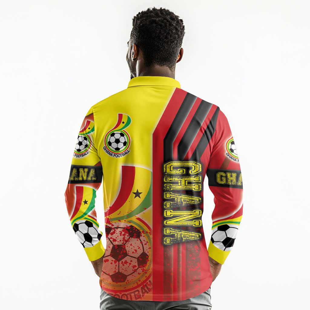 Ghana Soccer Long Sleeve Polo Shirt Black Stars Football - Road To Champion