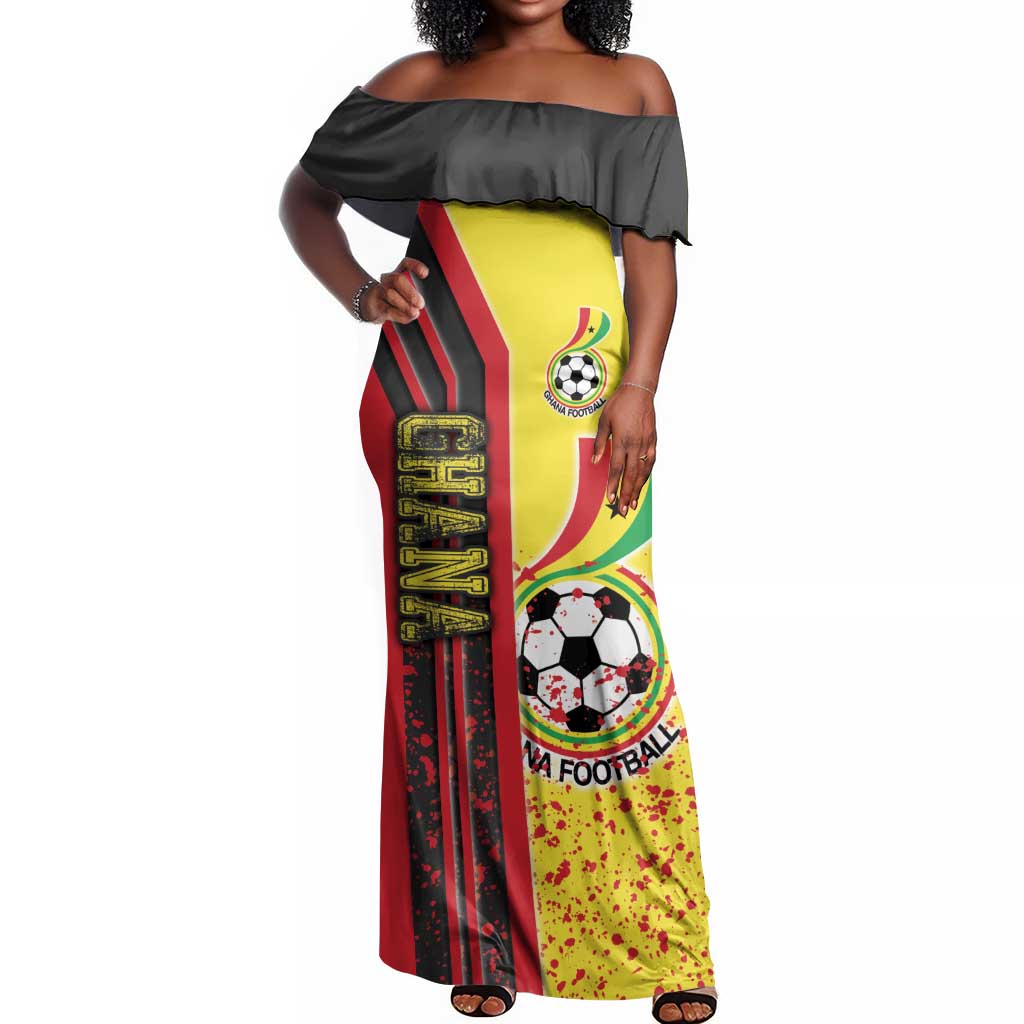 Ghana Soccer Off Shoulder Maxi Dress Black Stars Football - Road To Champion