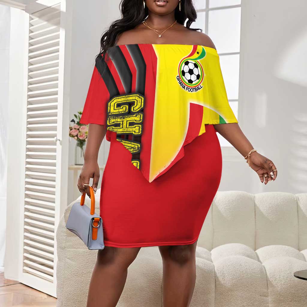 Ghana Soccer Off Shoulder Short Dress Black Stars Football - Road To Champion
