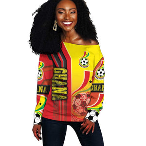 Ghana Soccer Off Shoulder Sweater Black Stars Football - Road To Champion