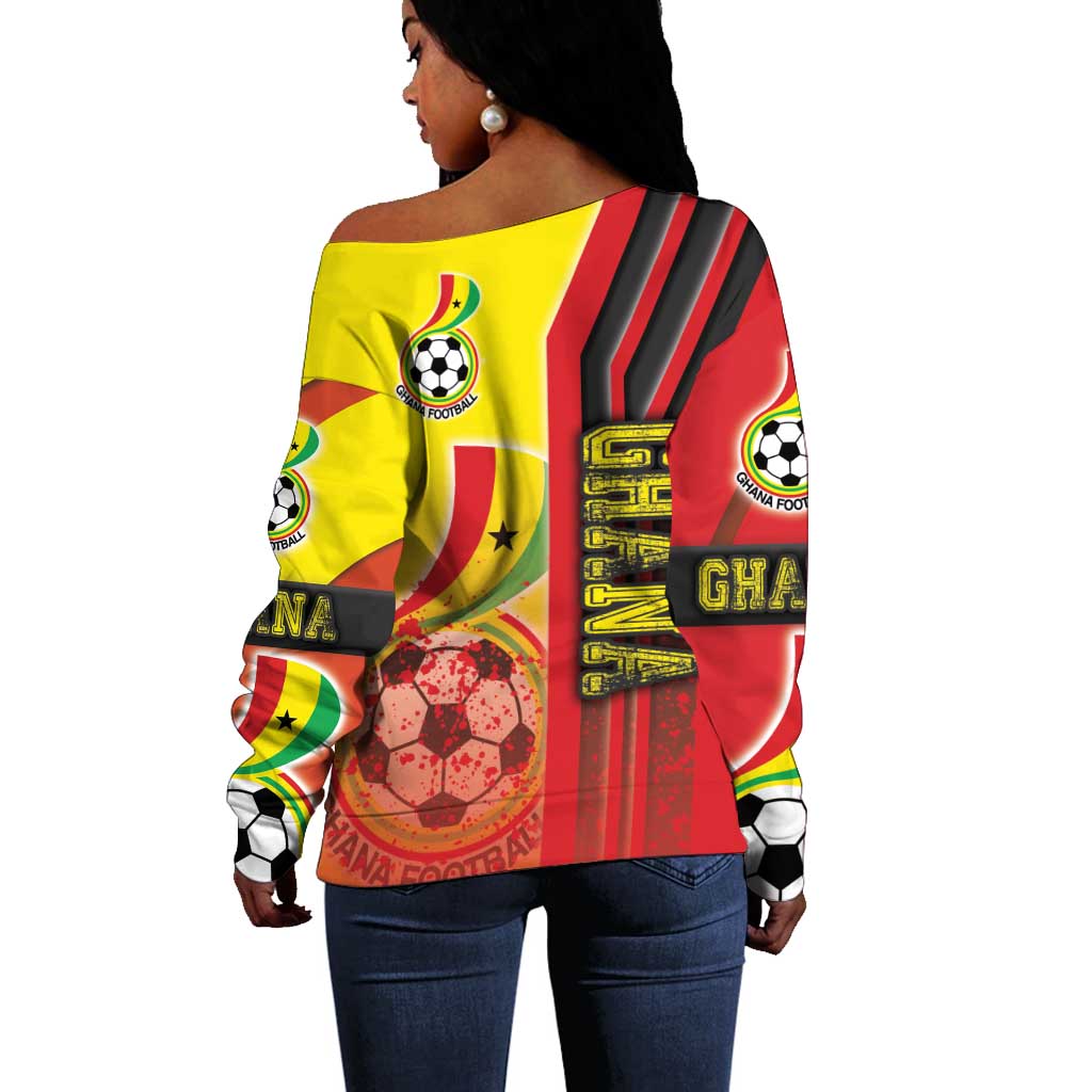 Ghana Soccer Off Shoulder Sweater Black Stars Football - Road To Champion