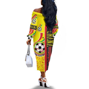 Ghana Soccer Off The Shoulder Long Sleeve Dress Black Stars Football - Road To Champion