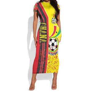 Ghana Soccer Short Sleeve Bodycon Dress Black Stars Football - Road To Champion DT03