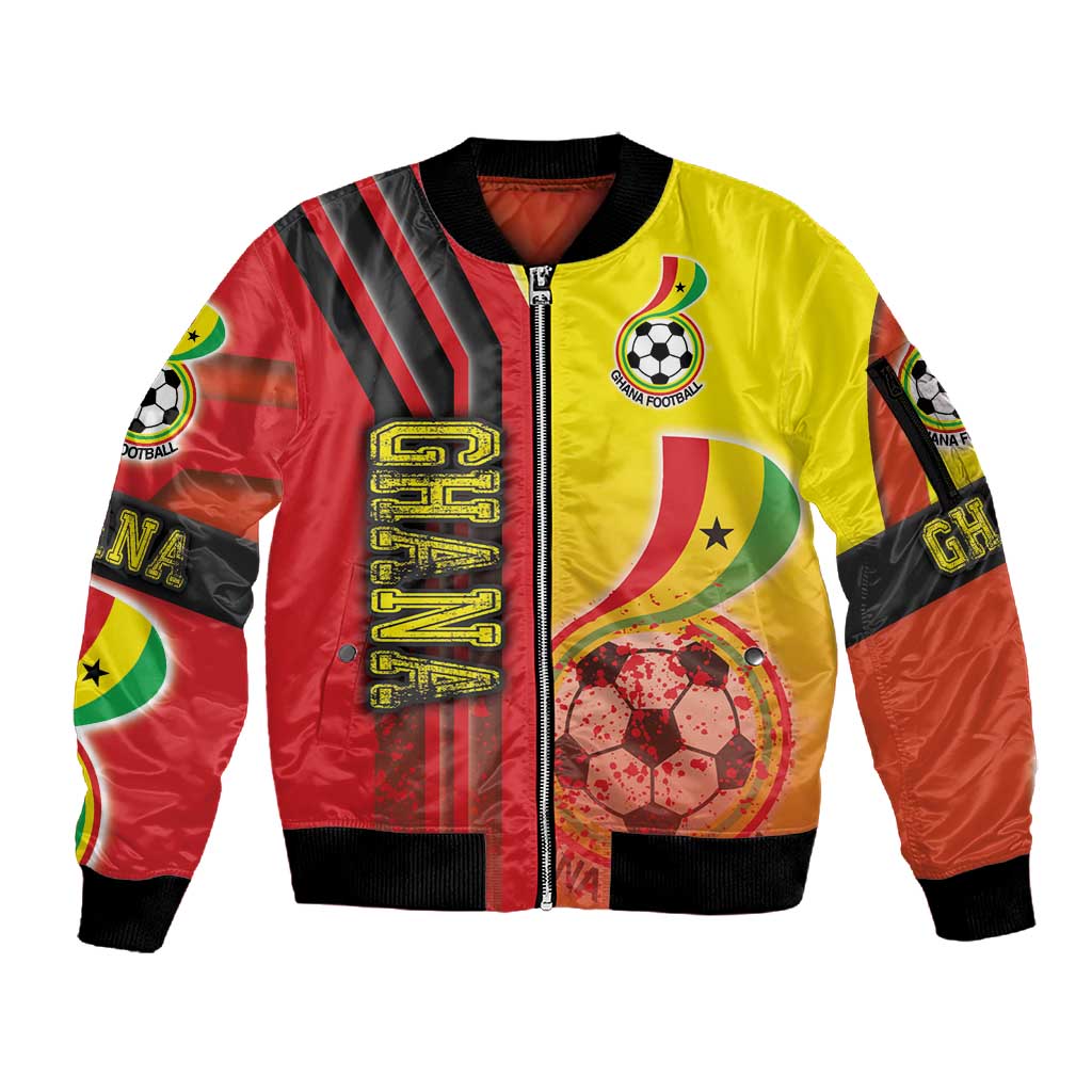 Ghana Soccer Sleeve Zip Bomber Jacket Black Stars Football - Road To Champion