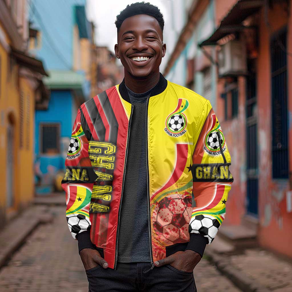Ghana Soccer Sleeve Zip Bomber Jacket Black Stars Football - Road To Champion