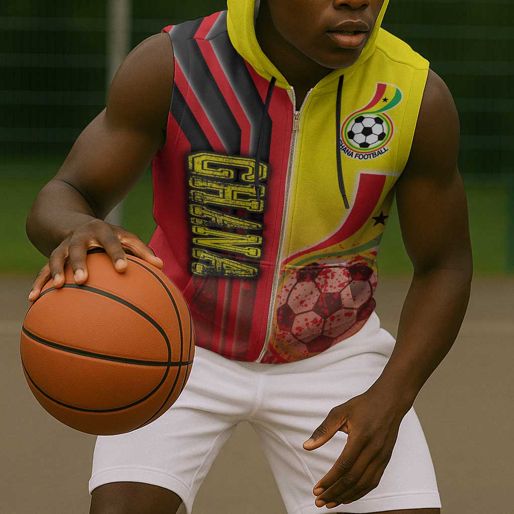 Ghana Soccer Sleeveless Zip Hoodie Black Stars Football - Road To Champion - African Pride