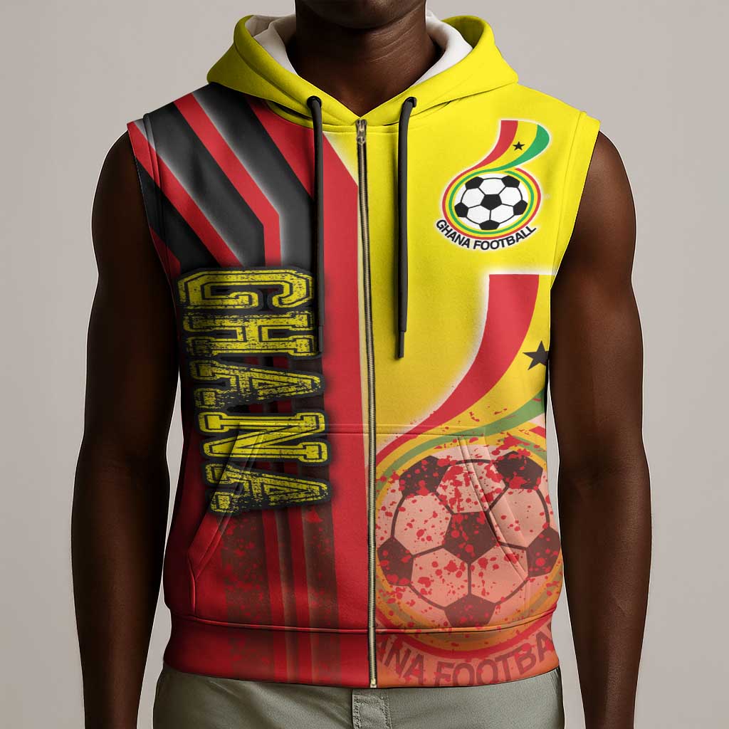 Ghana Soccer Sleeveless Zip Hoodie Black Stars Football - Road To Champion - African Pride