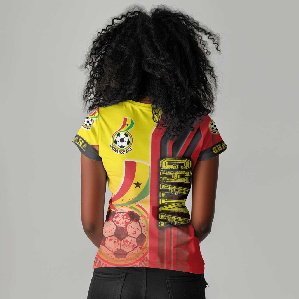 Ghana Soccer Women V-Neck T-Shirt Black Stars Football - Road To Champion