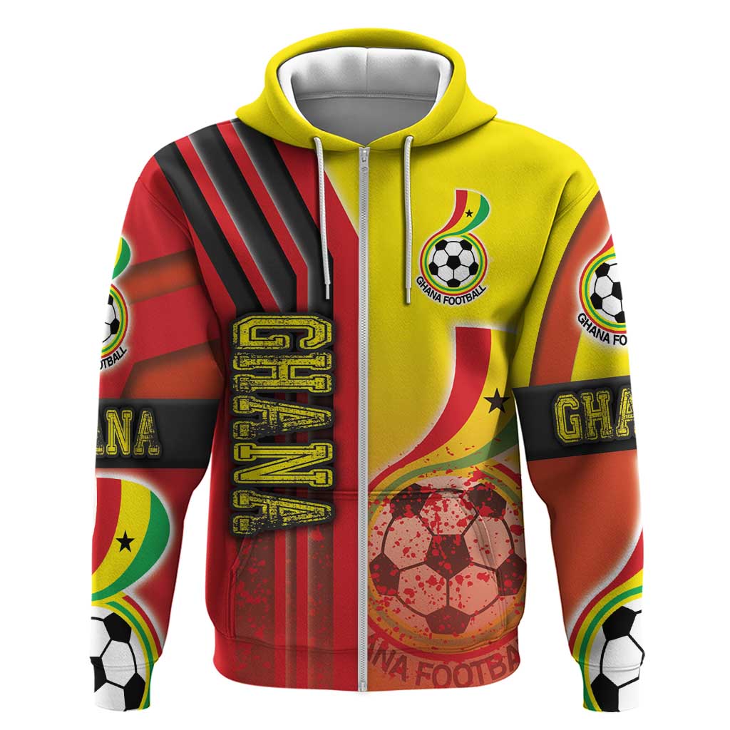 Ghana Soccer Zip Hoodie Black Stars Football - Road To Champion