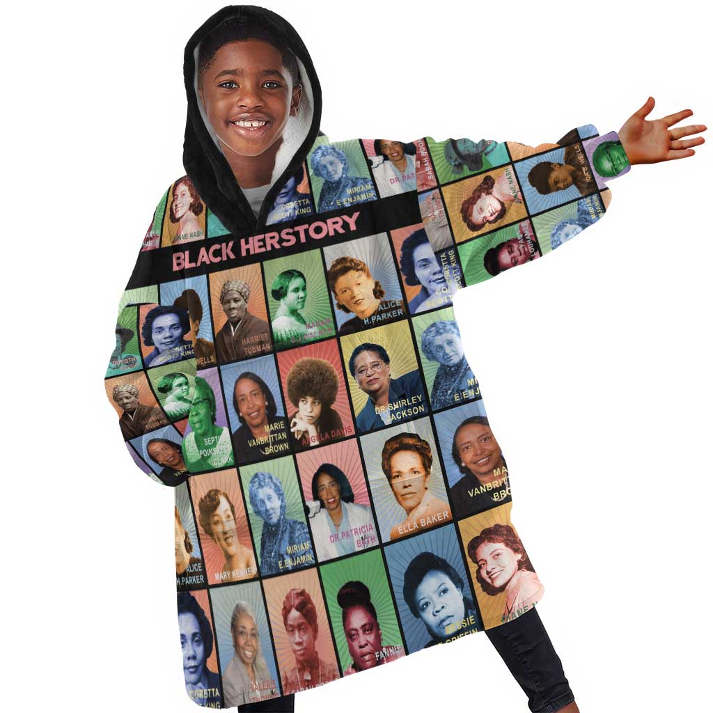 Afro Black Herstory Kid Wearable Blanket Hoodie African Women History