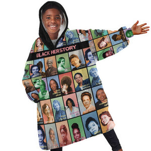 Afro Black Herstory Kid Wearable Blanket Hoodie African Women History