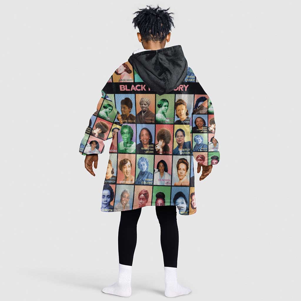Afro Black Herstory Kid Wearable Blanket Hoodie African Women History
