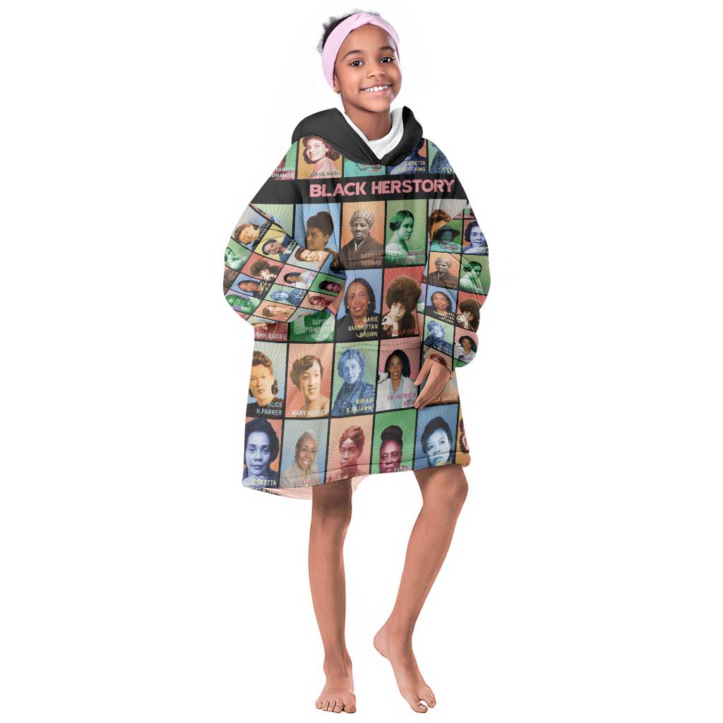 Afro Black Herstory Kid Wearable Blanket Hoodie African Women History