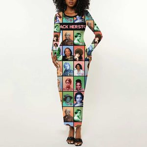 Afro Black Herstory Long Sleeve Bodycon Dress African Women History DT03