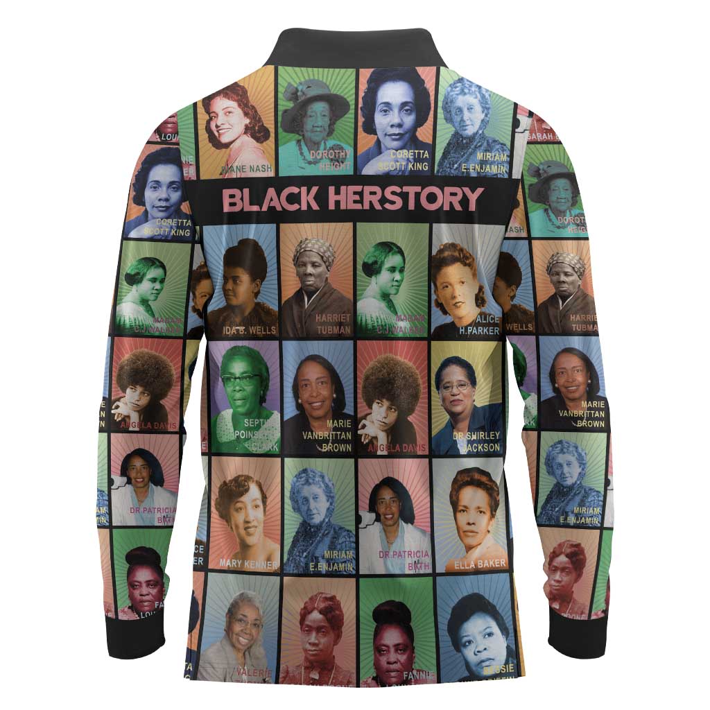Afro Black Herstory Long Sleeve Polo Shirt African Women History