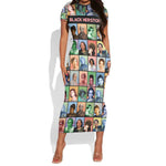 Afro Black Herstory Short Sleeve Bodycon Dress African Women History DT03