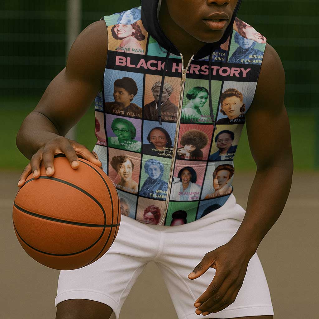Afro Black Herstory Sleeveless Zip Hoodie African Women History - African Pride