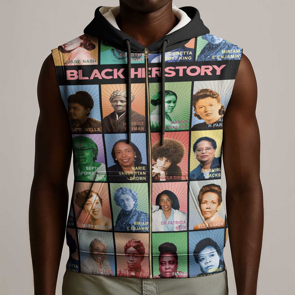 Afro Black Herstory Sleeveless Zip Hoodie African Women History - African Pride